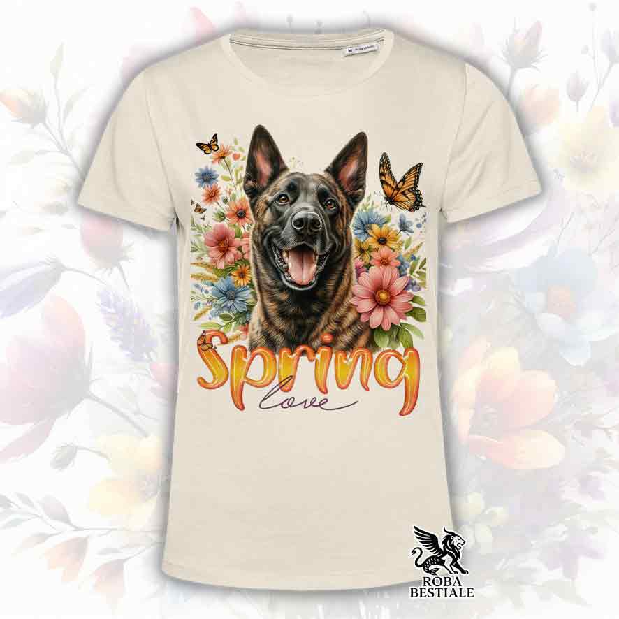 T-Shirt SPRING LOVE - PASTORE OLANDESE a Pelo Corto - Bianca o Beige, da Uomo o da Donna - dalla XS alla 5XL