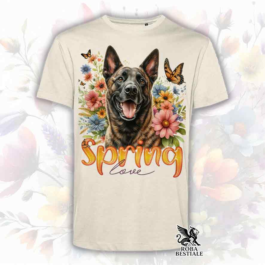 T-Shirt SPRING LOVE - PASTORE OLANDESE a Pelo Corto - Bianca o Beige, da Uomo o da Donna - dalla XS alla 5XL