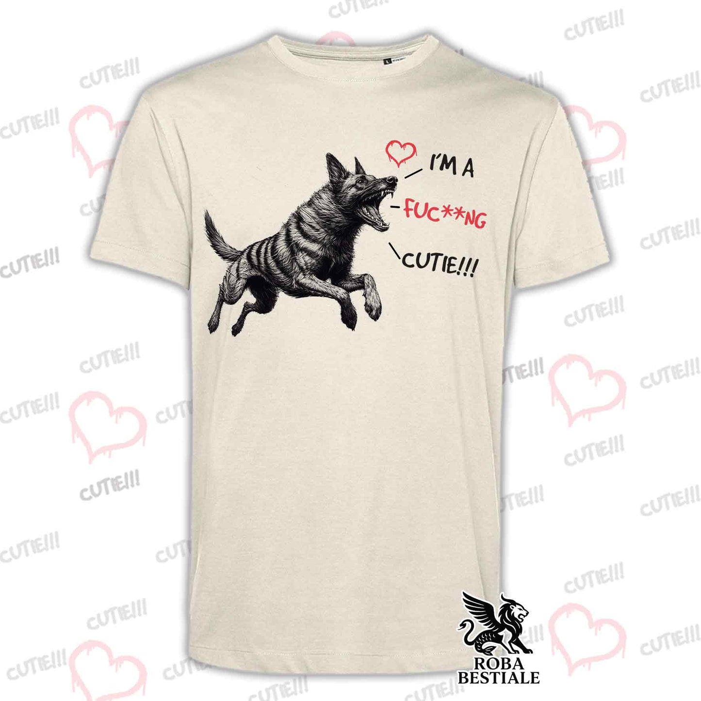 T-Shirt CUTIE - PASTORE OLANDESE a Pelo Corto - Bianca o Beige, da Uomo o da Donna - dalla XS alla 5XL