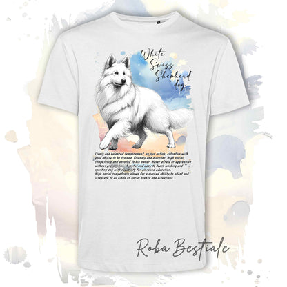 T-Shirt BEHAVIOR - PASTORE SVIZZERO BIANCO - Standard FCI - 100% Cotone, Bianca, Uomo o Donna - dalla XS alla 5XL