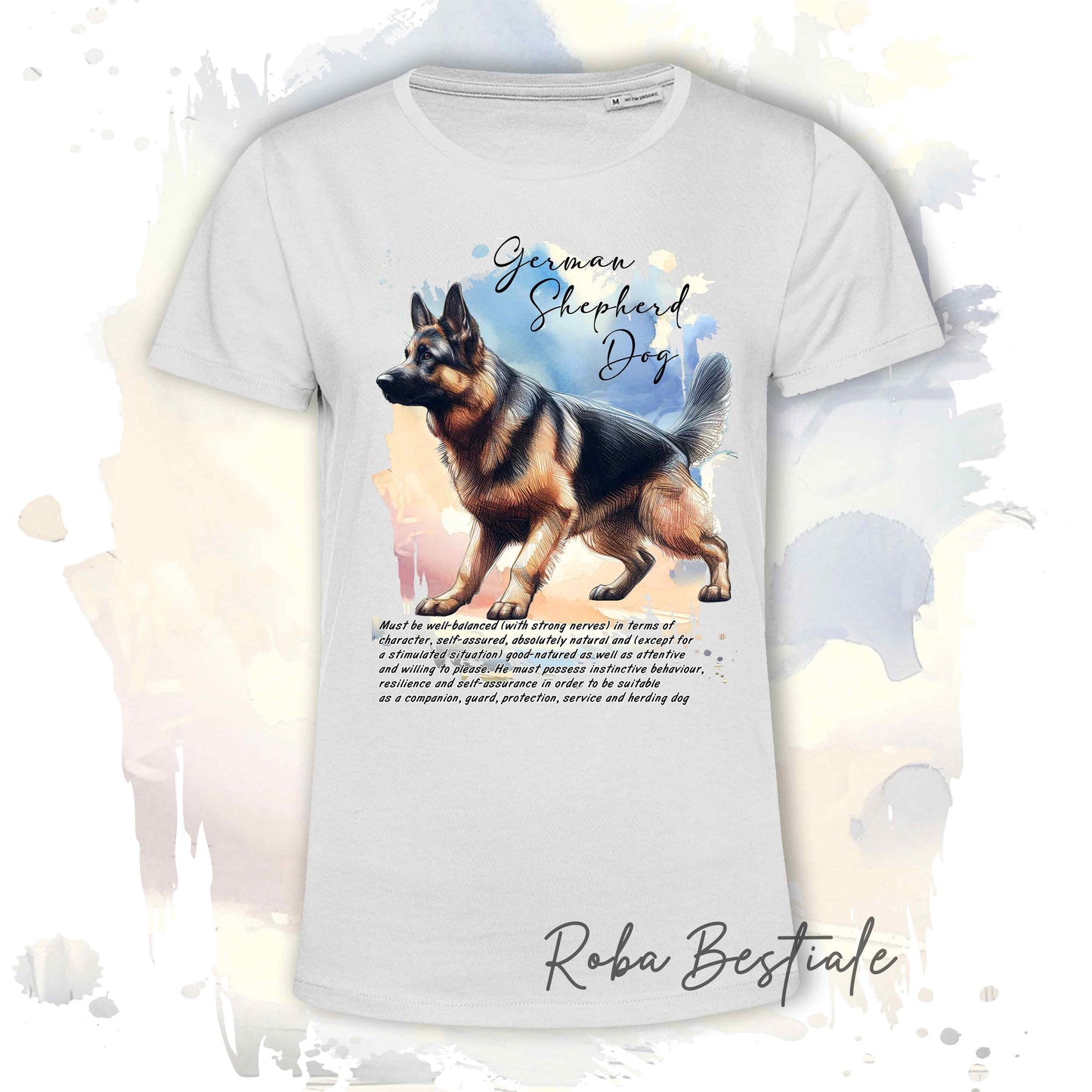 T-Shirt BEHAVIOR - PASTORE TEDESCO - Standard FCI - 100% Cotone, Bianca, Uomo o Donna - dalla XS alla 5XL