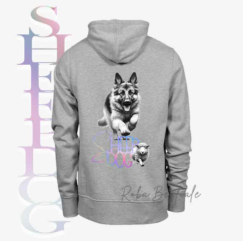Felpa FLASHY SHEEPDOG - PASTORE TEDESCO - Unisex - Nera o Grigia - dalla XS alla 3XL - Scritta Olografica Cangiante!