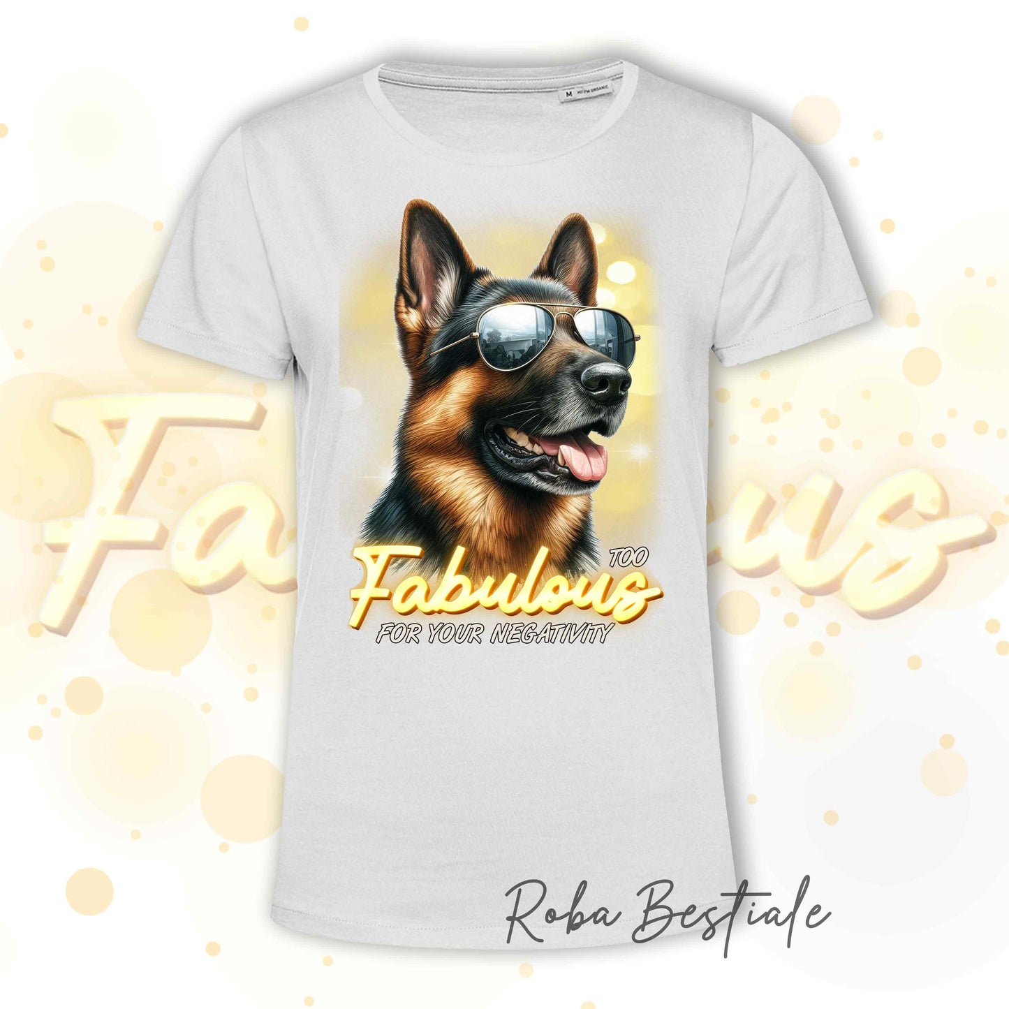 T-Shirt TOO FABULOUS - PASTORE TEDESCO a Pelo Corto - 100% Cotone, Bianca, Uomo o Donna - dalla XS alla 5XL