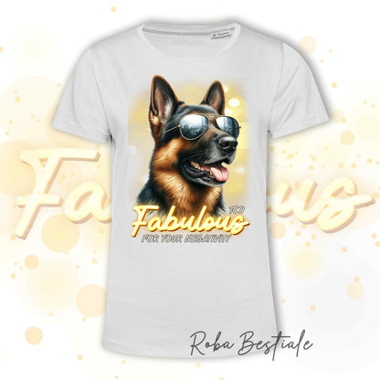 T-Shirt TOO FABULOUS - PASTORE TEDESCO a Pelo Corto - 100% Cotone, Bianca, Uomo o Donna - dalla XS alla 5XL