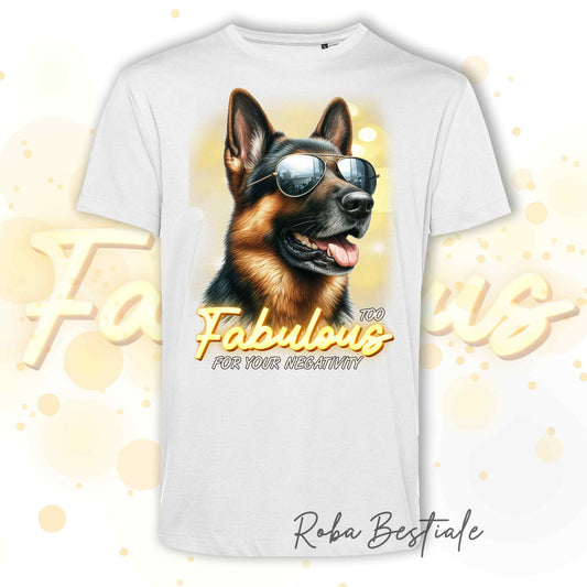 T-Shirt TOO FABULOUS - PASTORE TEDESCO a Pelo Corto - 100% Cotone, Bianca, Uomo o Donna - dalla XS alla 5XL