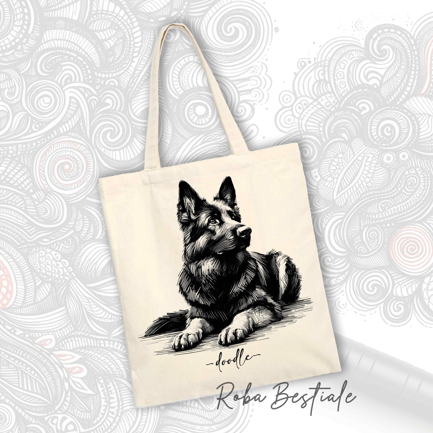 Shopper DOODLE Elegance - PASTORE TEDESCO "GRIGIONE" - Diversi colori disponibili, 100% Cotone