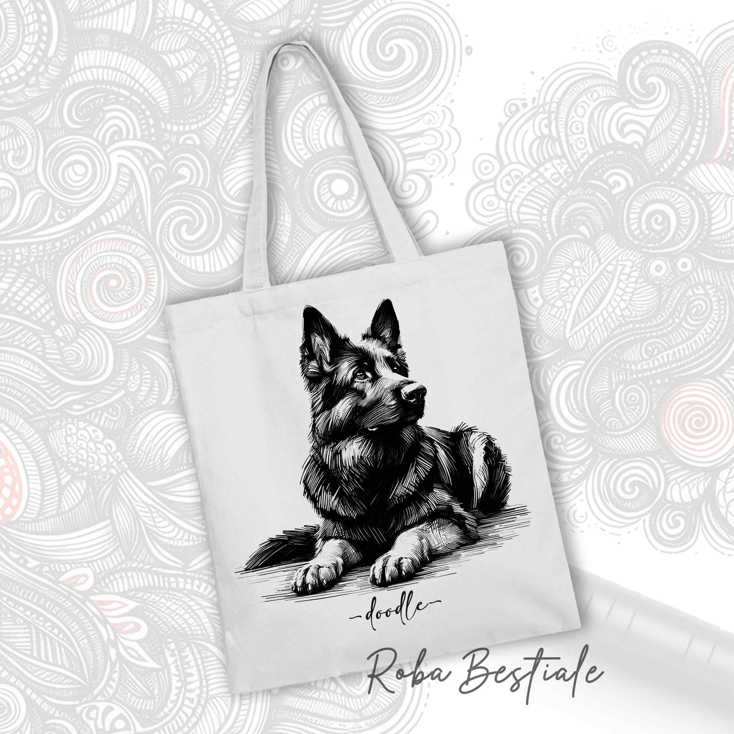 Shopper DOODLE Elegance - PASTORE TEDESCO "GRIGIONE" - Diversi colori disponibili, 100% Cotone