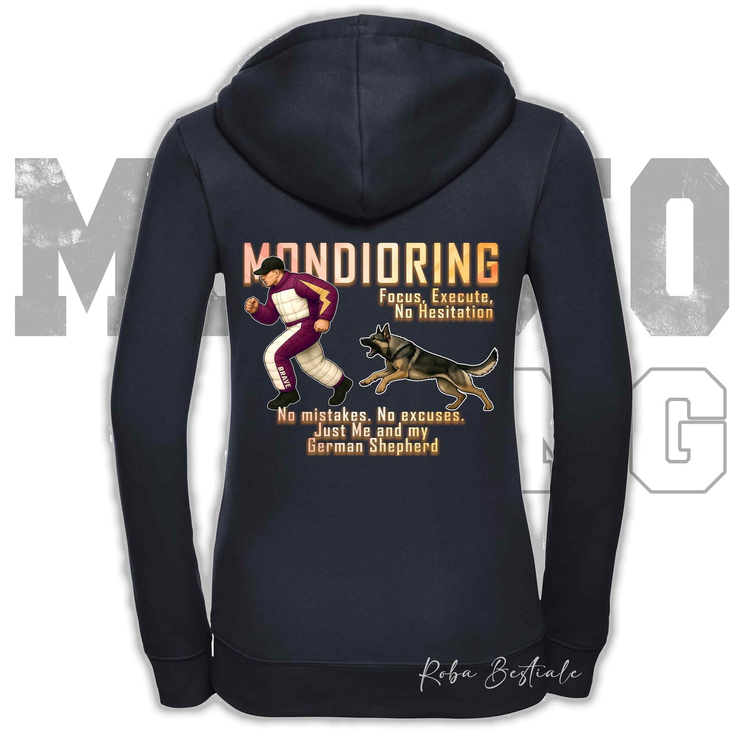 Felpa MONDIORING Chase! - PASTORE TEDESCO da Lavoro "Grigione" - Cappuccio e Zip, Uomo o Donna, in tanti colori - dalla XS alla 5XL