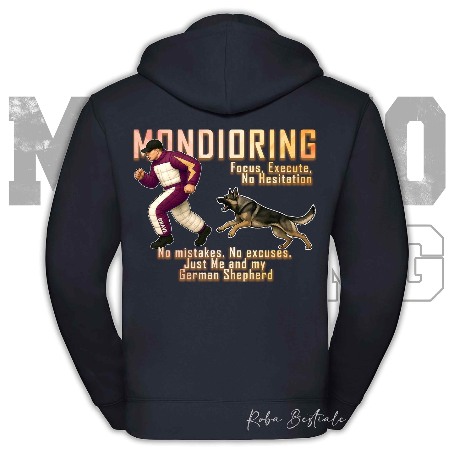 Felpa MONDIORING Chase! - PASTORE TEDESCO da Lavoro "Grigione" - Cappuccio e Zip, Uomo o Donna, in tanti colori - dalla XS alla 5XL