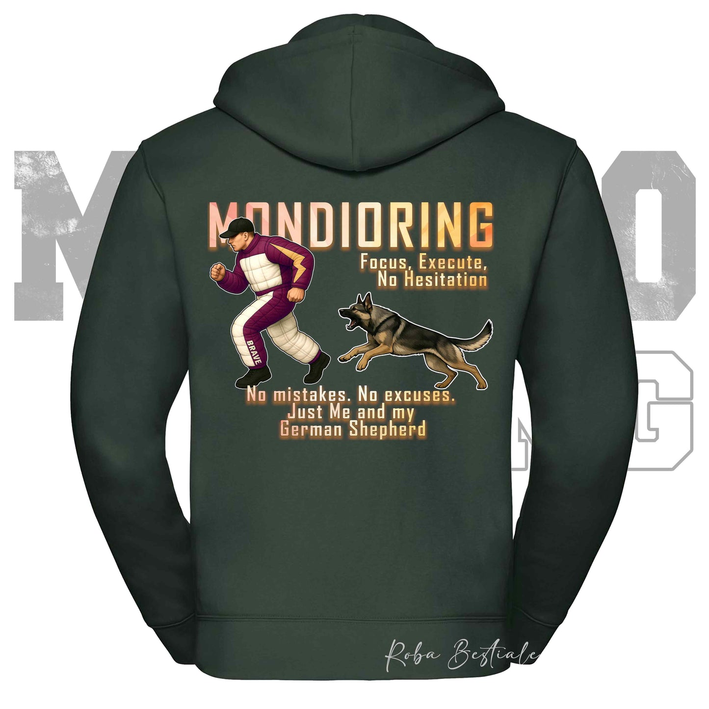 Felpa MONDIORING Chase! - PASTORE TEDESCO da Lavoro "Grigione" - Cappuccio e Zip, Uomo o Donna, in tanti colori - dalla XS alla 5XL