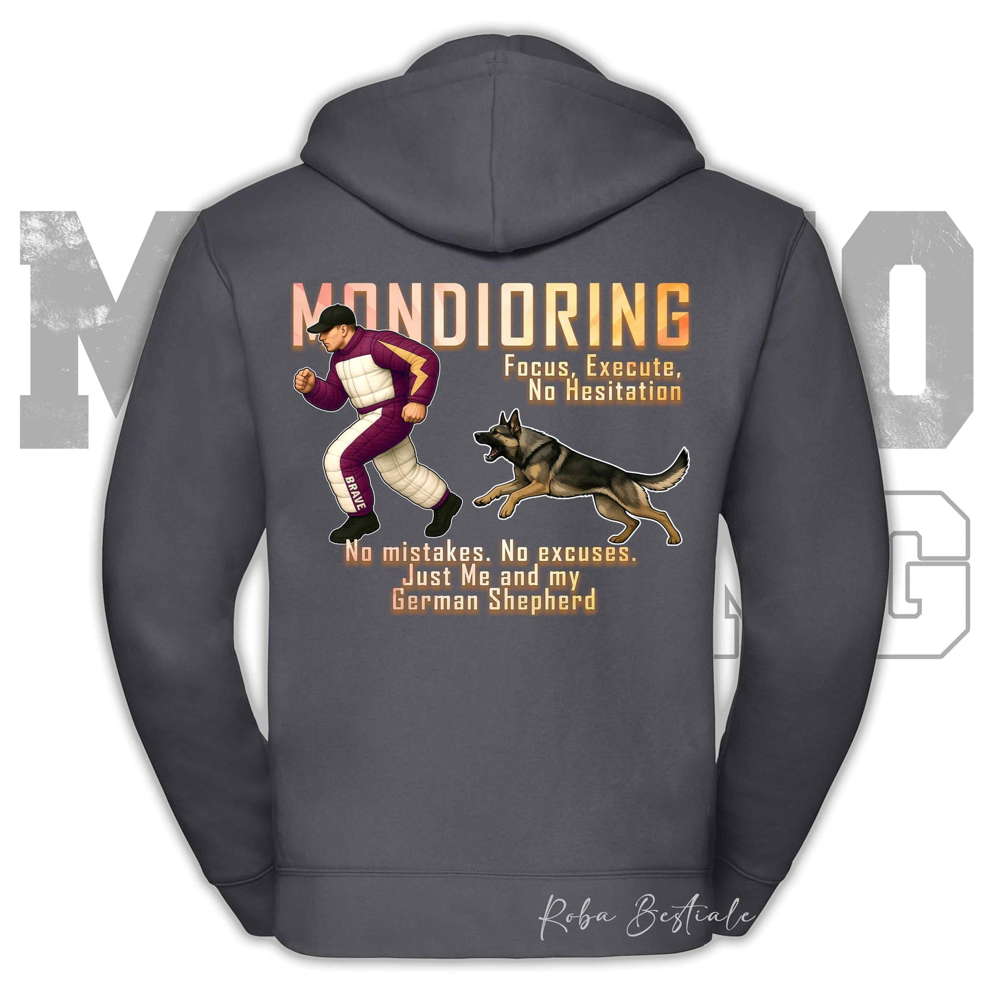 Felpa MONDIORING Chase! - PASTORE TEDESCO da Lavoro "Grigione" - Cappuccio e Zip, Uomo o Donna, in tanti colori - dalla XS alla 5XL