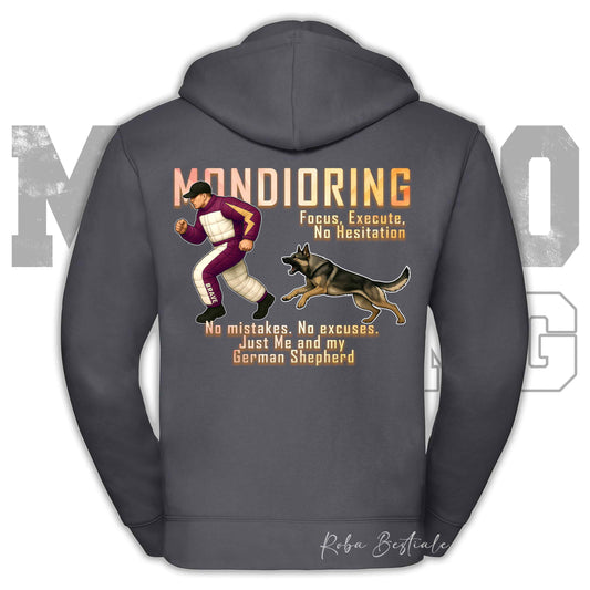 Felpa MONDIORING Chase! - PASTORE TEDESCO da Lavoro "Grigione" - Cappuccio e Zip, Uomo o Donna, in tanti colori - dalla XS alla 5XL