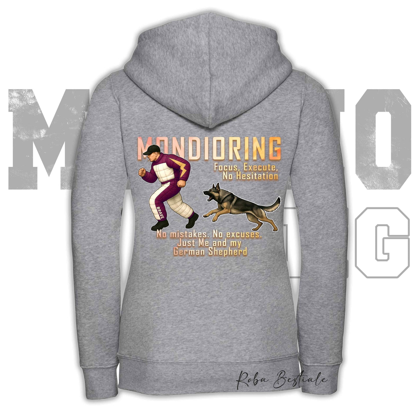 Felpa MONDIORING Chase! - PASTORE TEDESCO da Lavoro "Grigione" - Cappuccio e Zip, Uomo o Donna, in tanti colori - dalla XS alla 5XL