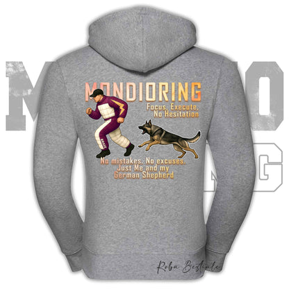 Felpa MONDIORING Chase! - PASTORE TEDESCO da Lavoro "Grigione" - Cappuccio e Zip, Uomo o Donna, in tanti colori - dalla XS alla 5XL