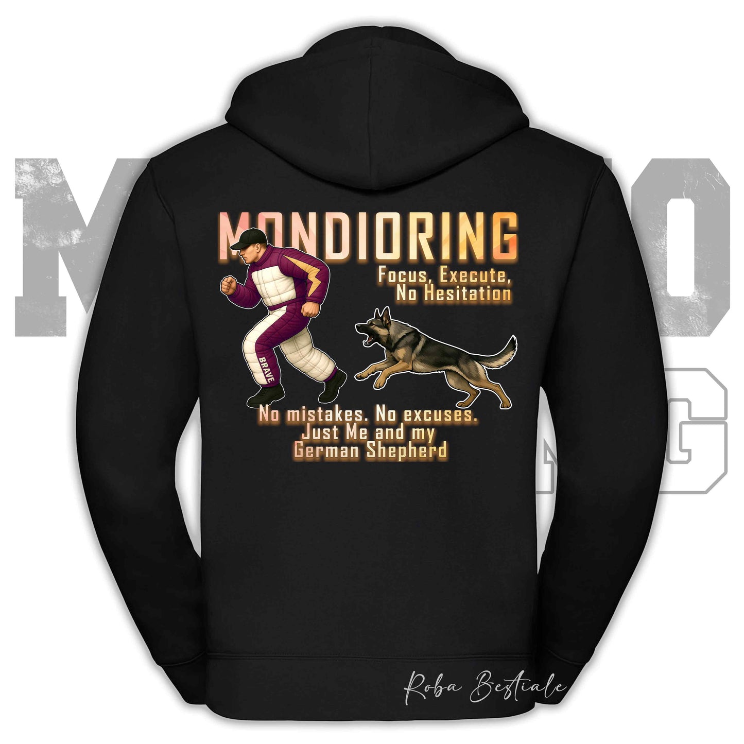 Felpa MONDIORING Chase! - PASTORE TEDESCO da Lavoro "Grigione" - Cappuccio e Zip, Uomo o Donna, in tanti colori - dalla XS alla 5XL