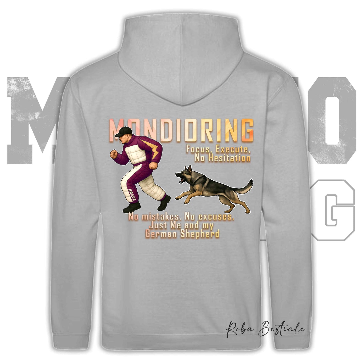 Felpa MONDIORING Chase! - PASTORE TEDESCO da Lavoro "Grigione" - Cappuccio e Tasconi, Unisex, in tanti colori - dalla XS alla 5XL