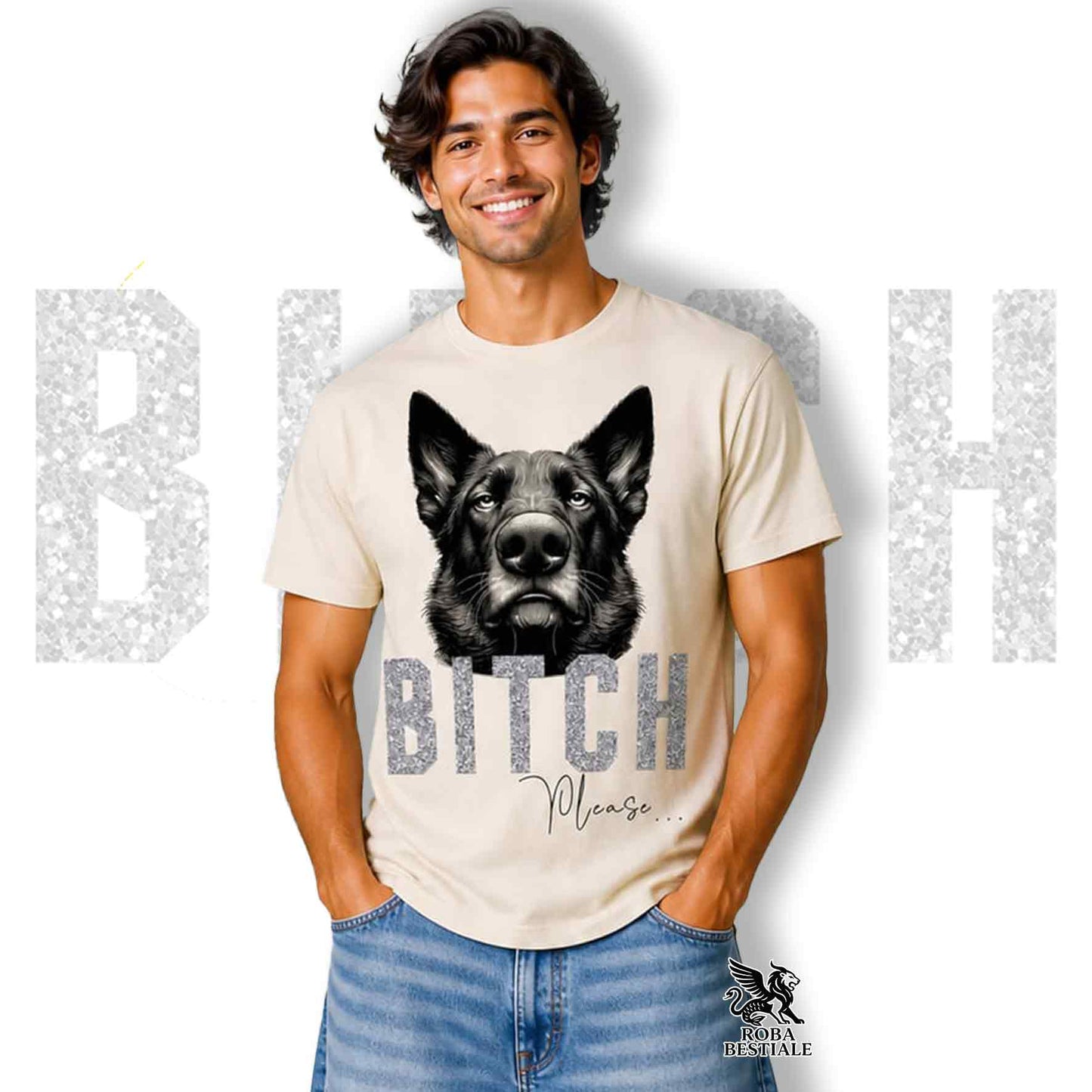 T-shirt BI**H, PLEASE - PASTORE TEDESCO da Lavoro "Grigione" - Bianca, Nera o Beige, da Uomo o da Donna - dalla XS alla 5XL