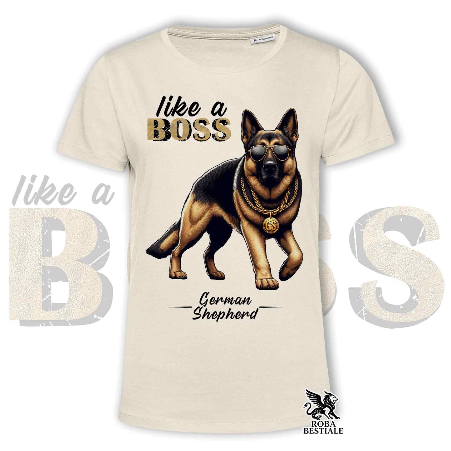 T-shirt LIKE A BOSS - BERGER ALLEMAND - 100% Coton, Blanc, Homme ou Femme - du XS au 5XL