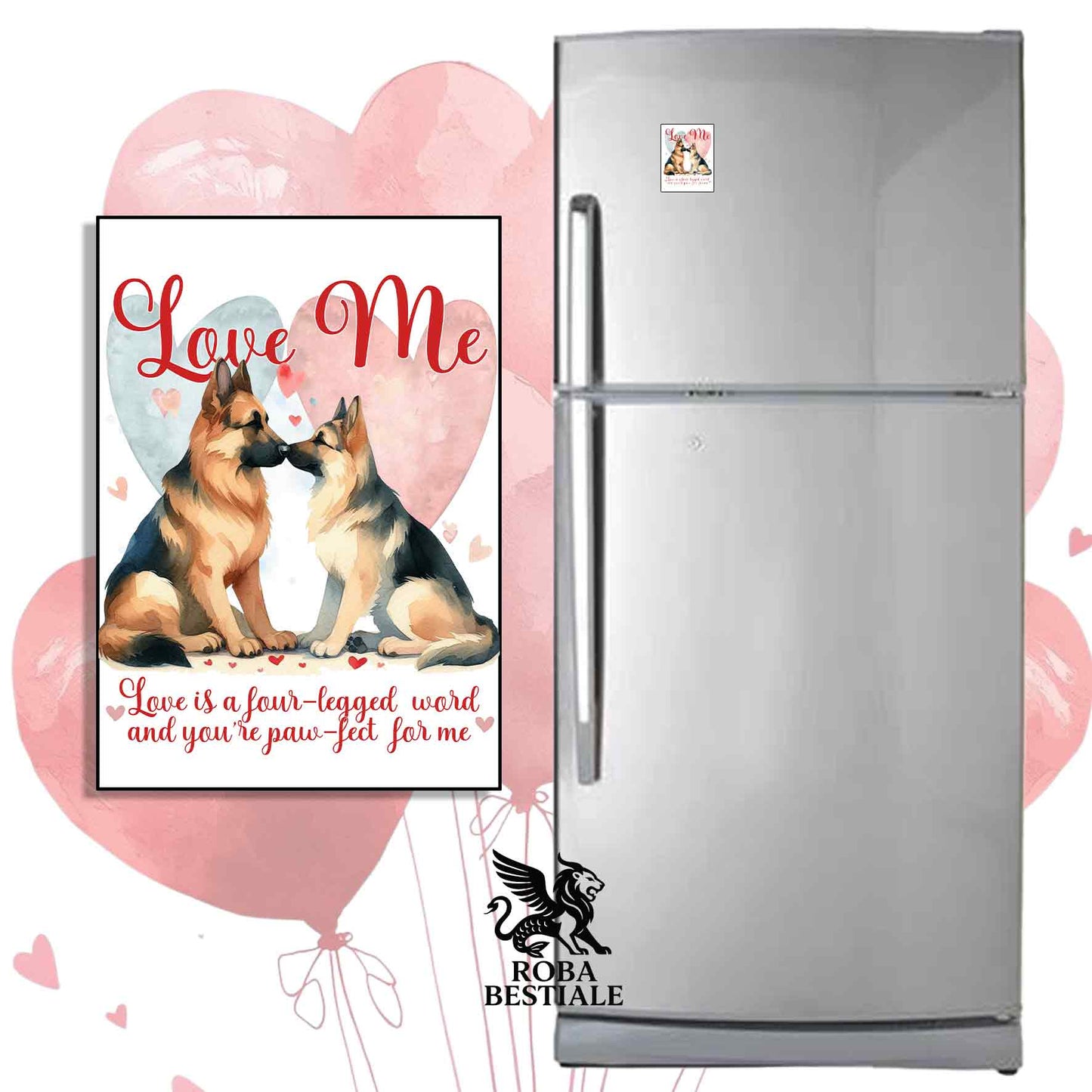 Calamita LOVE ME - PASTORE TEDESCO a Pelo Corto Nero Focato - in MDF - 7x5 cm