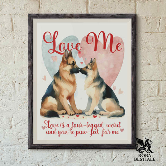 Quadretto LOVE ME - PASTORE TEDESCO a Pelo Corto Nero Focato - Con cornice in legno, formato A4