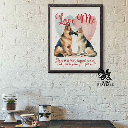 Quadretto LOVE ME - PASTORE TEDESCO a Pelo Corto Nero Focato - Con cornice in legno, formato A4