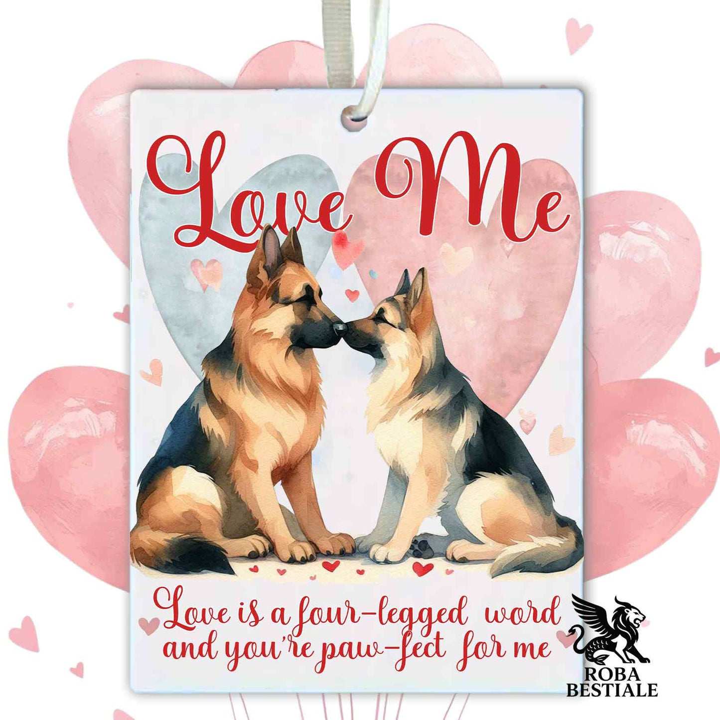 Deodorante Auto LOVE ME - PASTORE TEDESCO a Pelo Corto Nero Focato - In Feltro, con cordino - 7,5 x 10 cm