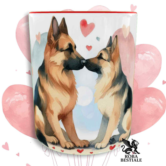 Tazza LOVE ME - PASTORE TEDESCO a Pelo Corto Nero Focato - In Ceramica, con dettagli Rossi - 330 ml