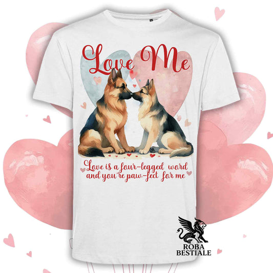 T-shirt LOVE ME - PASTORE TEDESCO a Pelo Corto Nero Focato - Bianca o Beige, Uomo o Donna - dalla XS alla 5XL