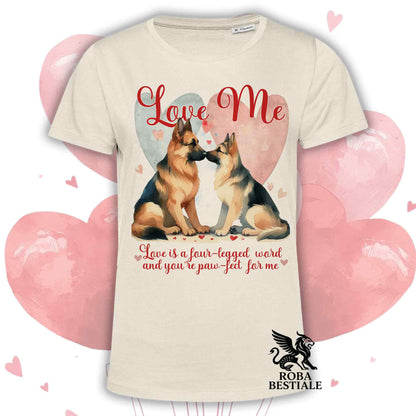 T-shirt LOVE ME - PASTORE TEDESCO a Pelo Corto Nero Focato - Bianca o Beige, Uomo o Donna - dalla XS alla 5XL