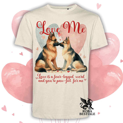 T-shirt LOVE ME - PASTORE TEDESCO a Pelo Corto Nero Focato - Bianca o Beige, Uomo o Donna - dalla XS alla 5XL