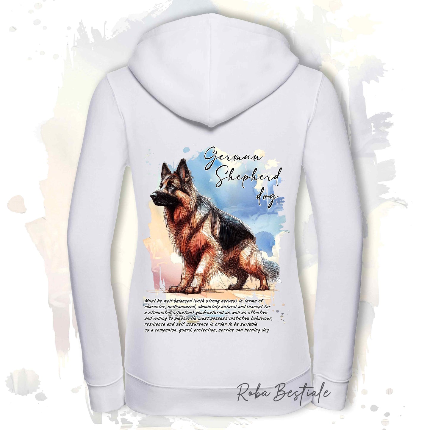 Felpa BEHAVIOR - PASTORE TEDESCO a Pelo Lungo - Con Cerniera - Uomo o Donna - Grigia o Bianca - dalla XS alla 3XL