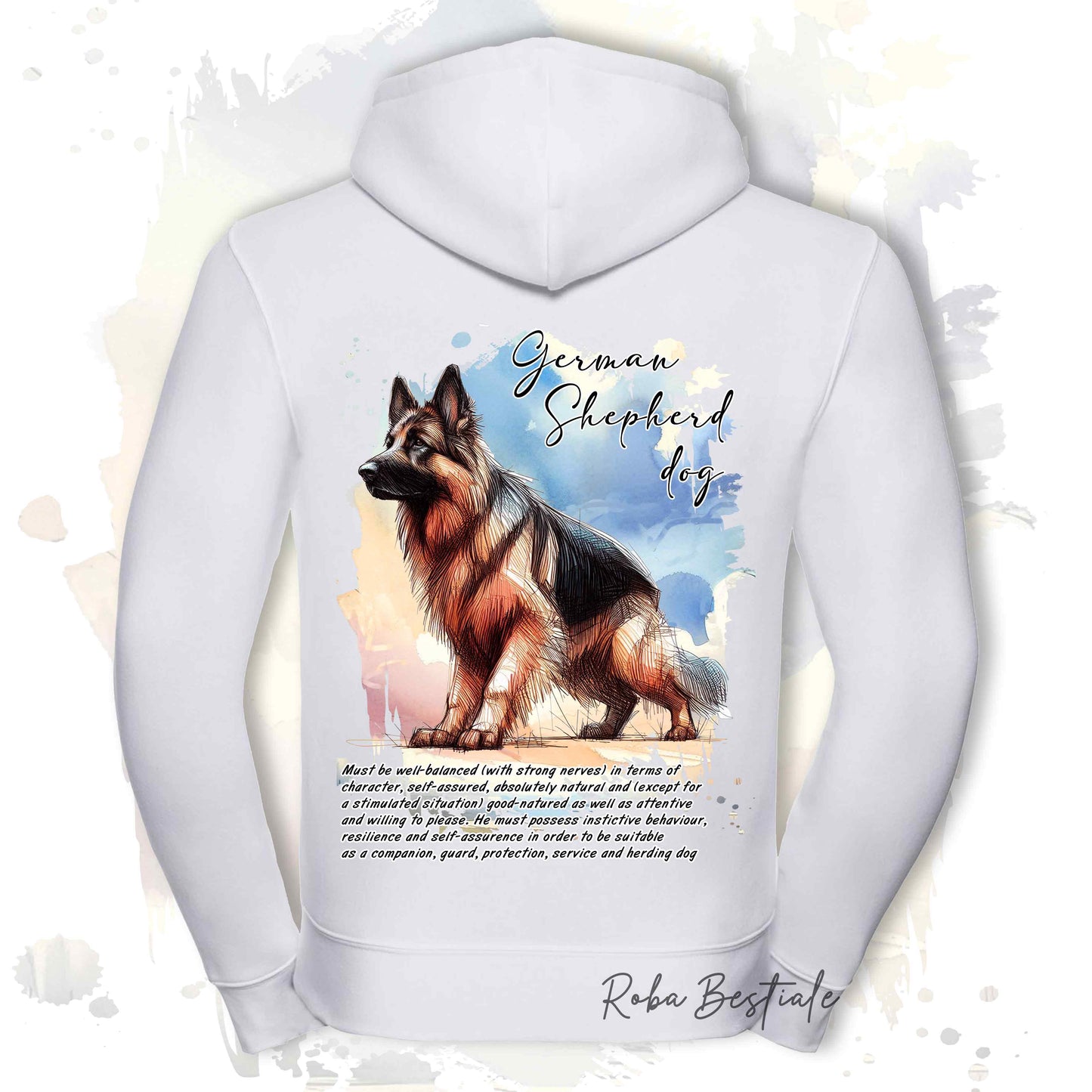 Felpa BEHAVIOR - PASTORE TEDESCO a Pelo Lungo - Con Cerniera - Uomo o Donna - Grigia o Bianca - dalla XS alla 3XL