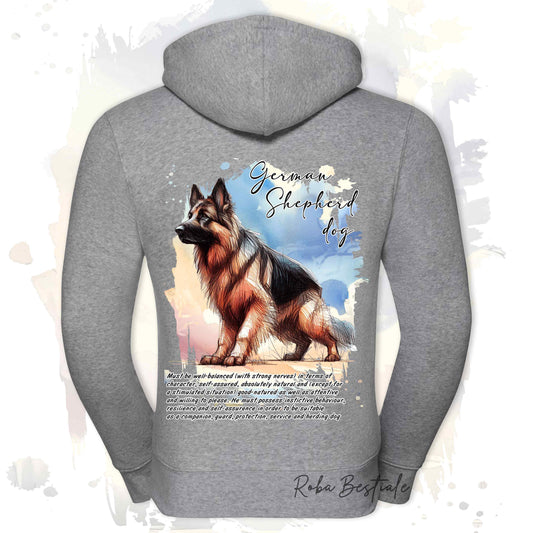 Felpa BEHAVIOR - PASTORE TEDESCO a Pelo Lungo - Con Cerniera - Uomo o Donna - Grigia o Bianca - dalla XS alla 3XL