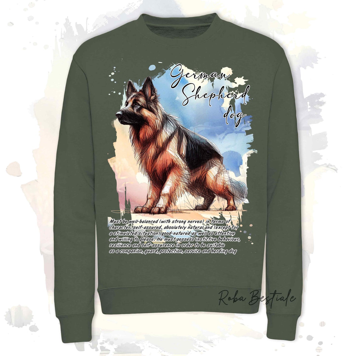 Felpa BEHAVIOR - PASTORE TEDESCO a Pelo Lungo - Girocollo, Unisex, in tanti colori! - dalla XS alla 3XL