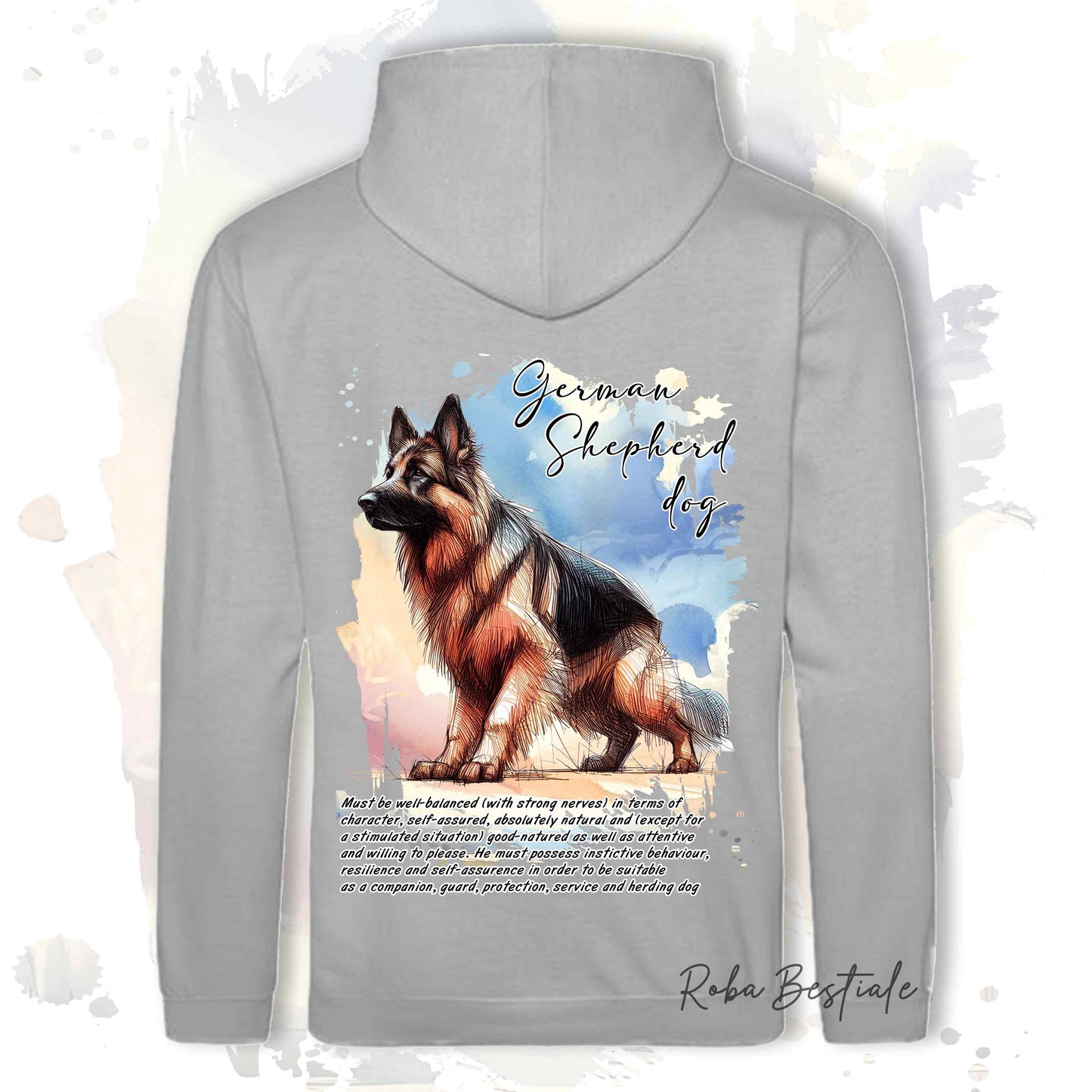 Felpa BEHAVIOR - PASTORE TEDESCO a Pelo Lungo - Cappuccio e Tasconi, Unisex, in tanti colori - dalla XS alla 5XL