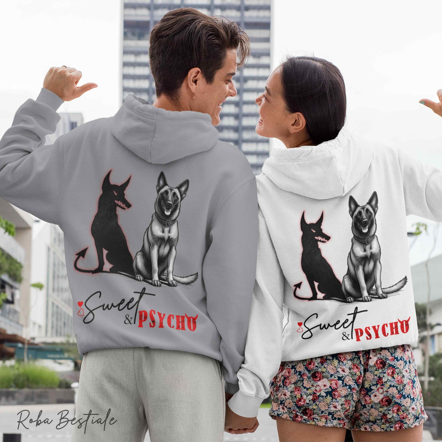 Felpa SWEET N PSYCHO - PASTORE BELGA MALINOIS - Con Cappuccio e Full Zip, Uomo o Donna - dalla XS alla 5XL