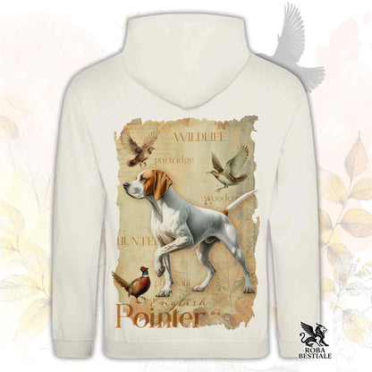 Felpa FIELD LEGACY - POINTER INGLESE Bianco e Arancio - Con Cappuccio e Tasconi, Unisex - dalla XS alla 3XL