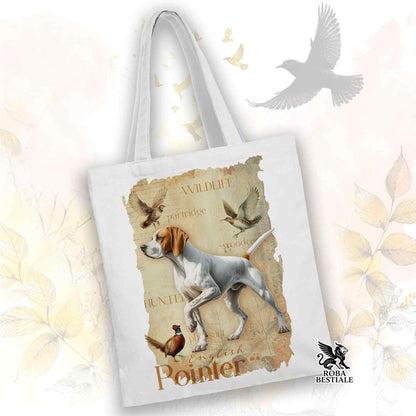 Tote Bag FIELD LEGACY - POINTER INGLESE Bianco e Arancio - 100% Cotone - Bianca o Beige