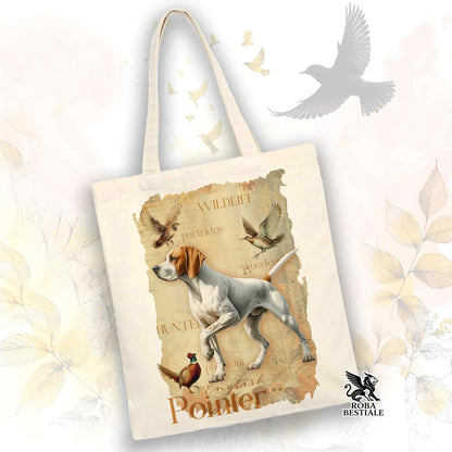 Tote Bag FIELD LEGACY - POINTER INGLESE Bianco e Arancio - 100% Cotone - Bianca o Beige