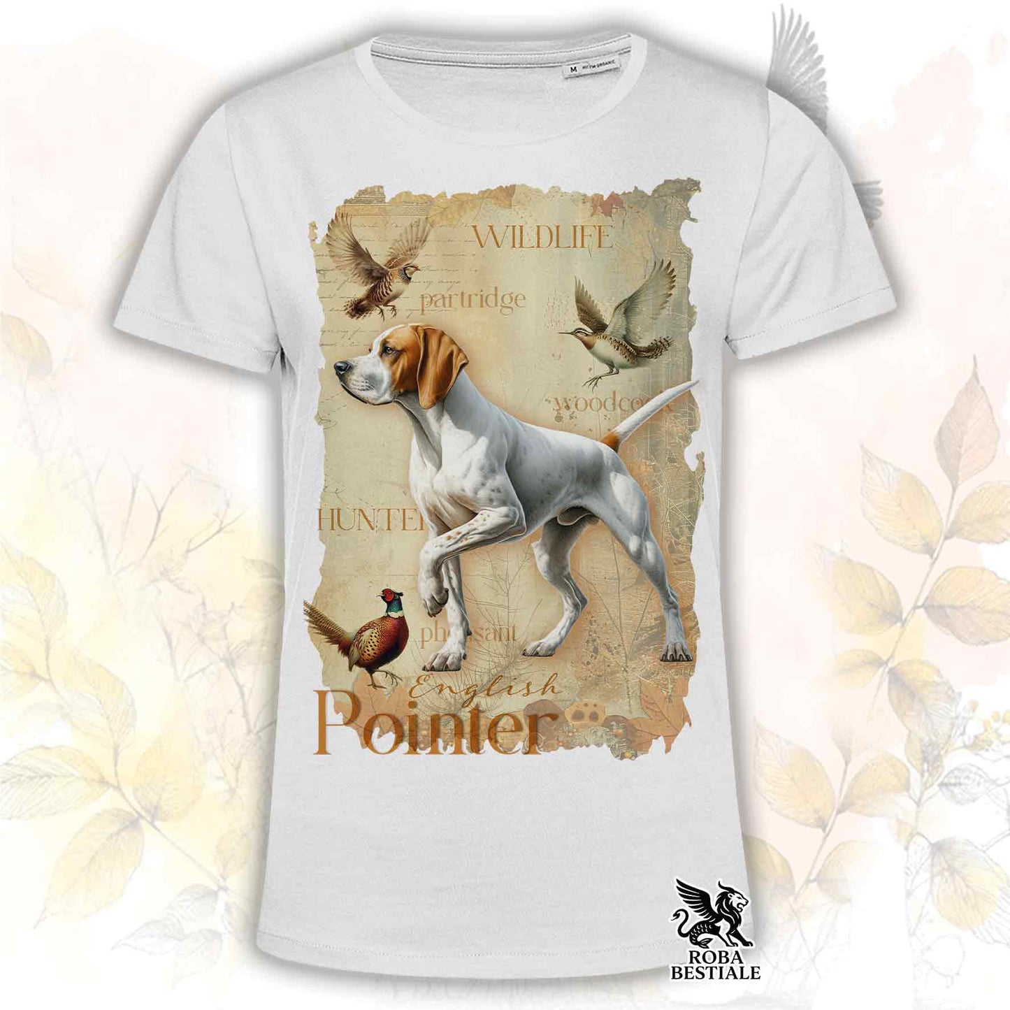 T-Shirt FIELD LEGACY - POINTER INGLESE Bianco e Arancio - Bianca o Beige, da Uomo o da Donna - dalla XS alla 5XL