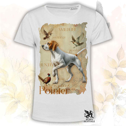 T-Shirt FIELD LEGACY - POINTER INGLESE Bianco e Arancio - Bianca o Beige, da Uomo o da Donna - dalla XS alla 5XL