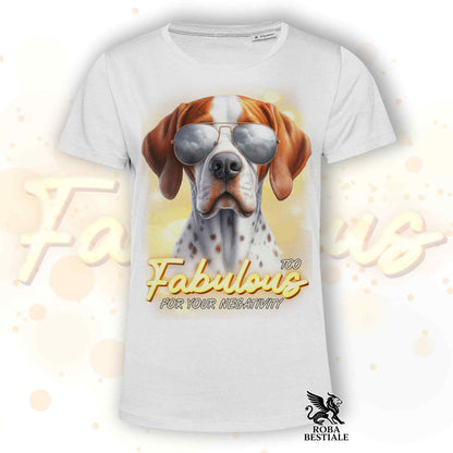 T-Shirt TOO FABULOUS - POINTER INGLESE Bianco e Arancio - 100% Cotone, Bianca o Beige, Uomo o Donna - dalla XS alla 5XL