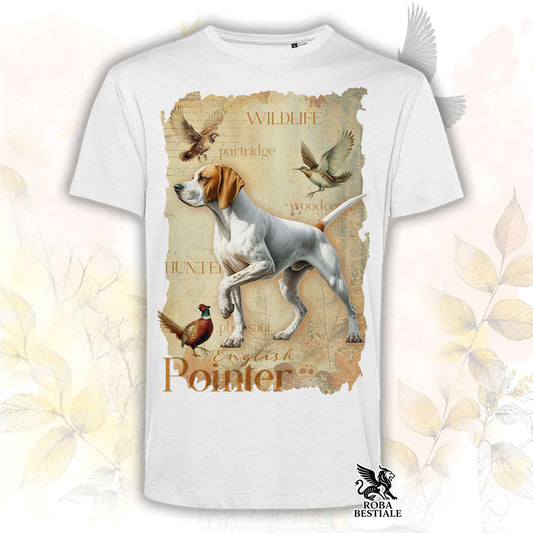 T-Shirt FIELD LEGACY - POINTER INGLESE Bianco e Arancio - Bianca o Beige, da Uomo o da Donna - dalla XS alla 5XL