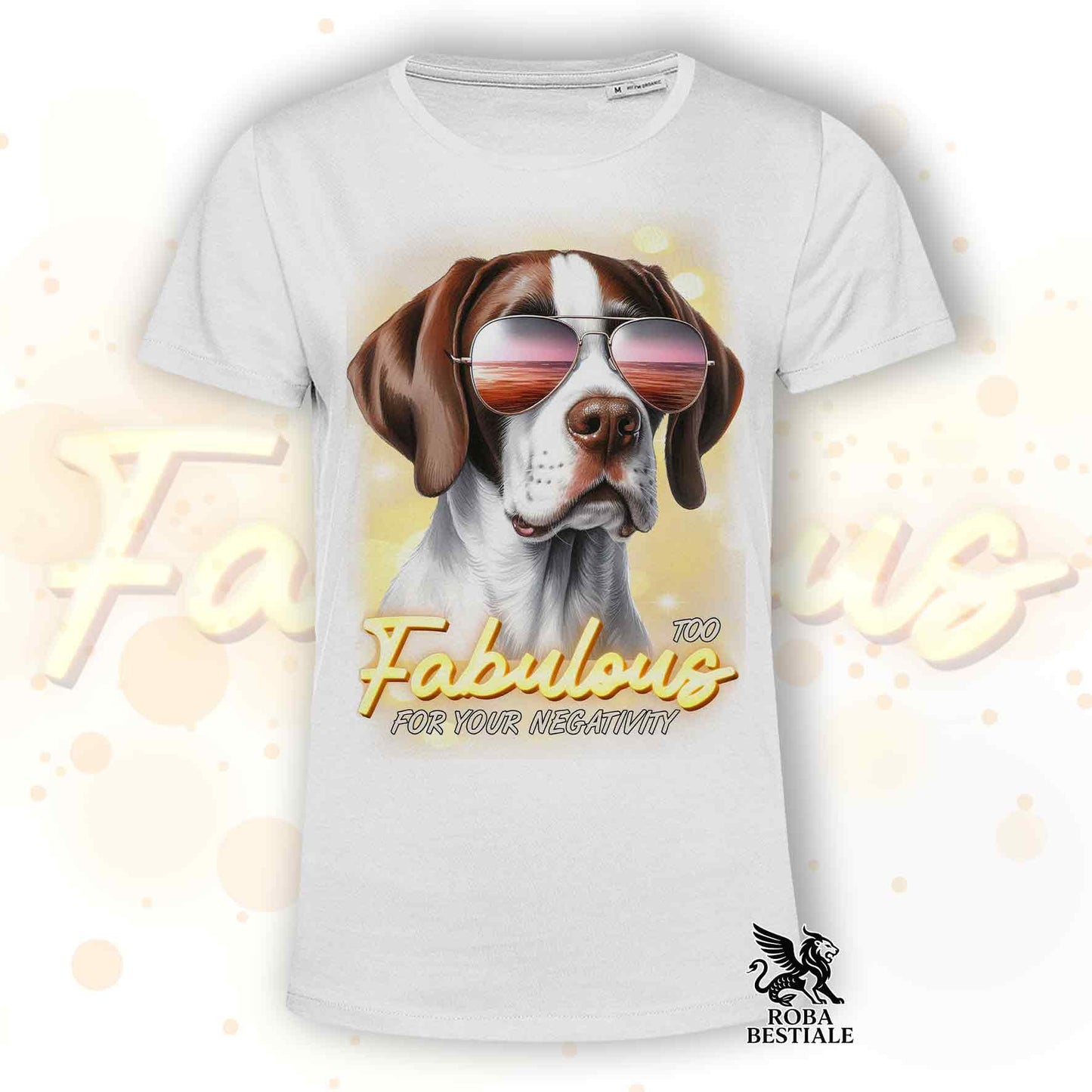 T-Shirt TOO FABULOUS - POINTER INGLESE Bianco e Fegato - 100% Cotone, Bianca o Beige, Uomo o Donna - dalla XS alla 5XL