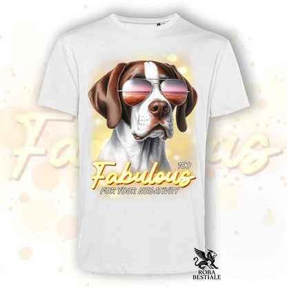 T-Shirt TOO FABULOUS - POINTER INGLESE Bianco e Fegato - 100% Cotone, Bianca o Beige, Uomo o Donna - dalla XS alla 5XL