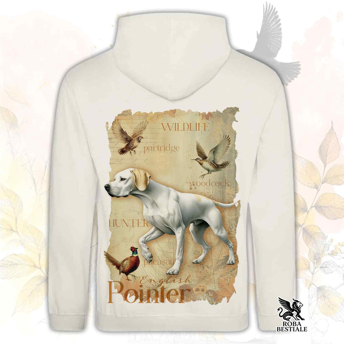 Felpa FIELD LEGACY - POINTER INGLESE Bianco e Limone - Con Cappuccio e Tasconi, Unisex - dalla XS alla 3XL