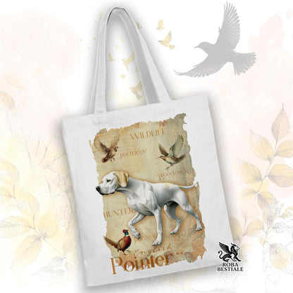 Tote Bag FIELD LEGACY - POINTER INGLESE Bianco e Limone - 100% Cotone - Bianca o Beige