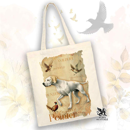 Tote Bag FIELD LEGACY - POINTER INGLESE Bianco e Limone - 100% Cotone - Bianca o Beige