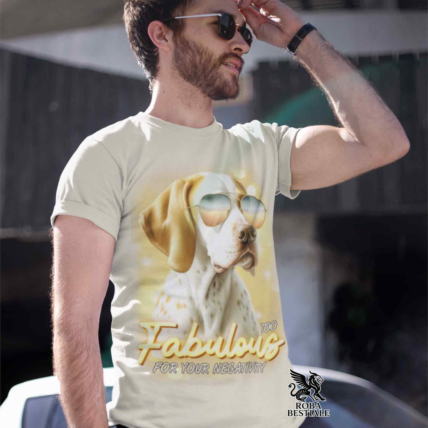 TOO FABULOUS T-Shirt - ENGLISH POINTER White and Lemon - 100% Cotton, White or Beige, Men's or Women's - from XS to 5XL