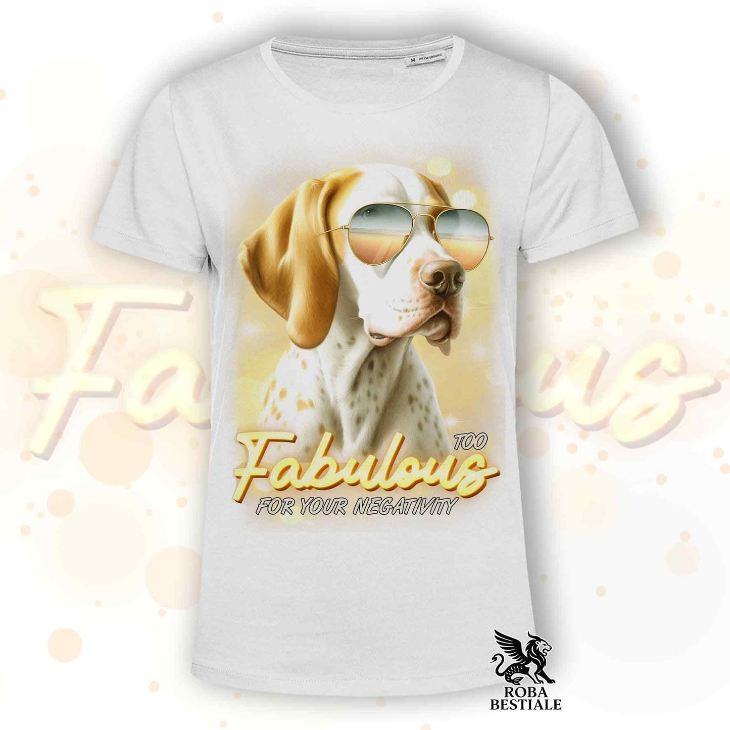TOO FABULOUS T-Shirt - ENGLISH POINTER White and Lemon - 100% Cotton, White or Beige, Men's or Women's - from XS to 5XL